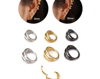 Titanium Steel Triple Stack Septum Clicker Cartilage Earring Hinged Segment Ring Hoop Septum Ring Ear Piercing Body Jewellery 8 or 10mm -16G