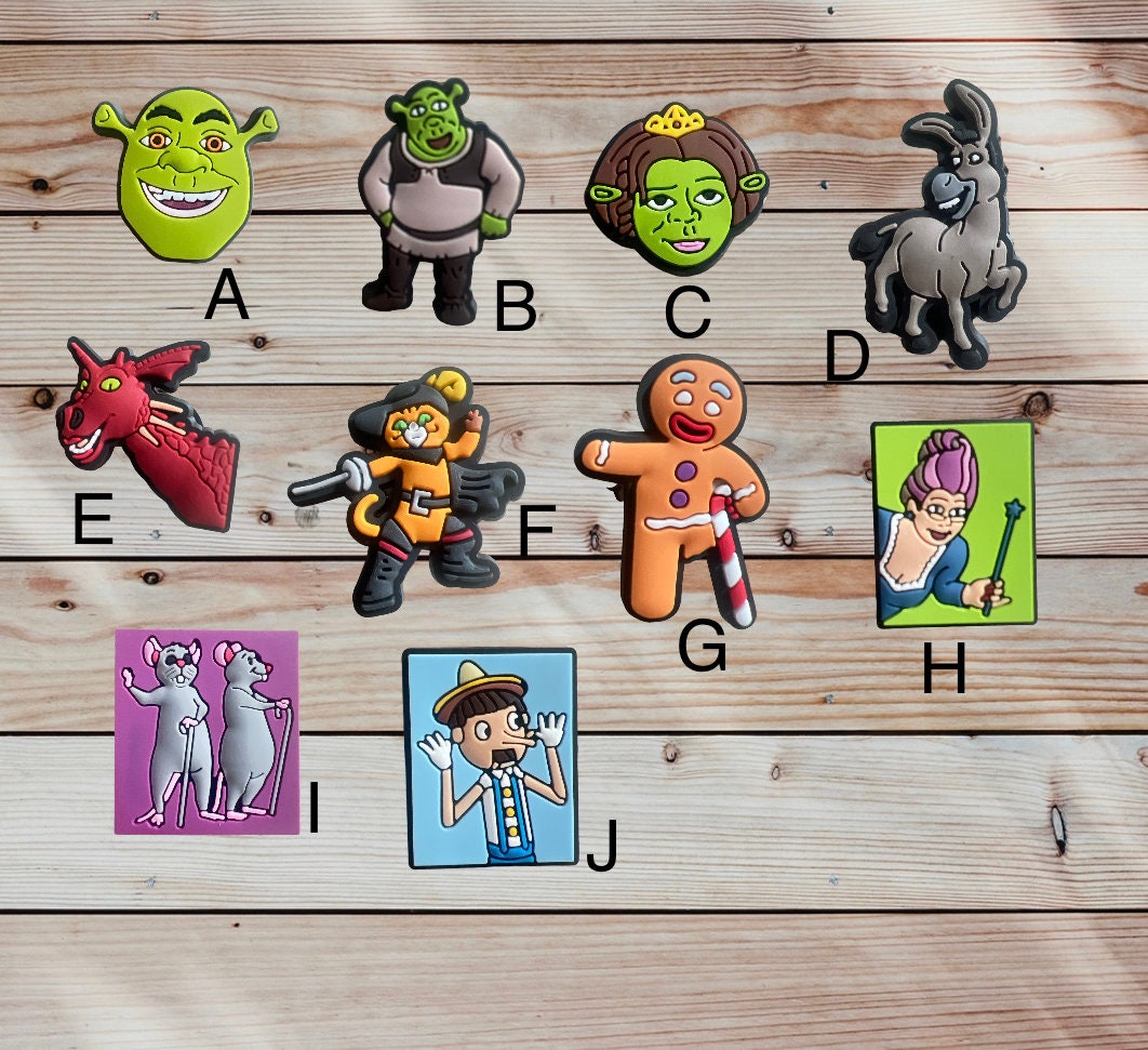 Shrek and Fiona Crocs Charms Ogre Donkey Cartoon 2000's Movie Kids and  Adults Shoe Charm Funny and Unique Mothers Day Gifts 