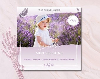 Lavender Mini Session Template: Photographer Marketing (CANVA Template)