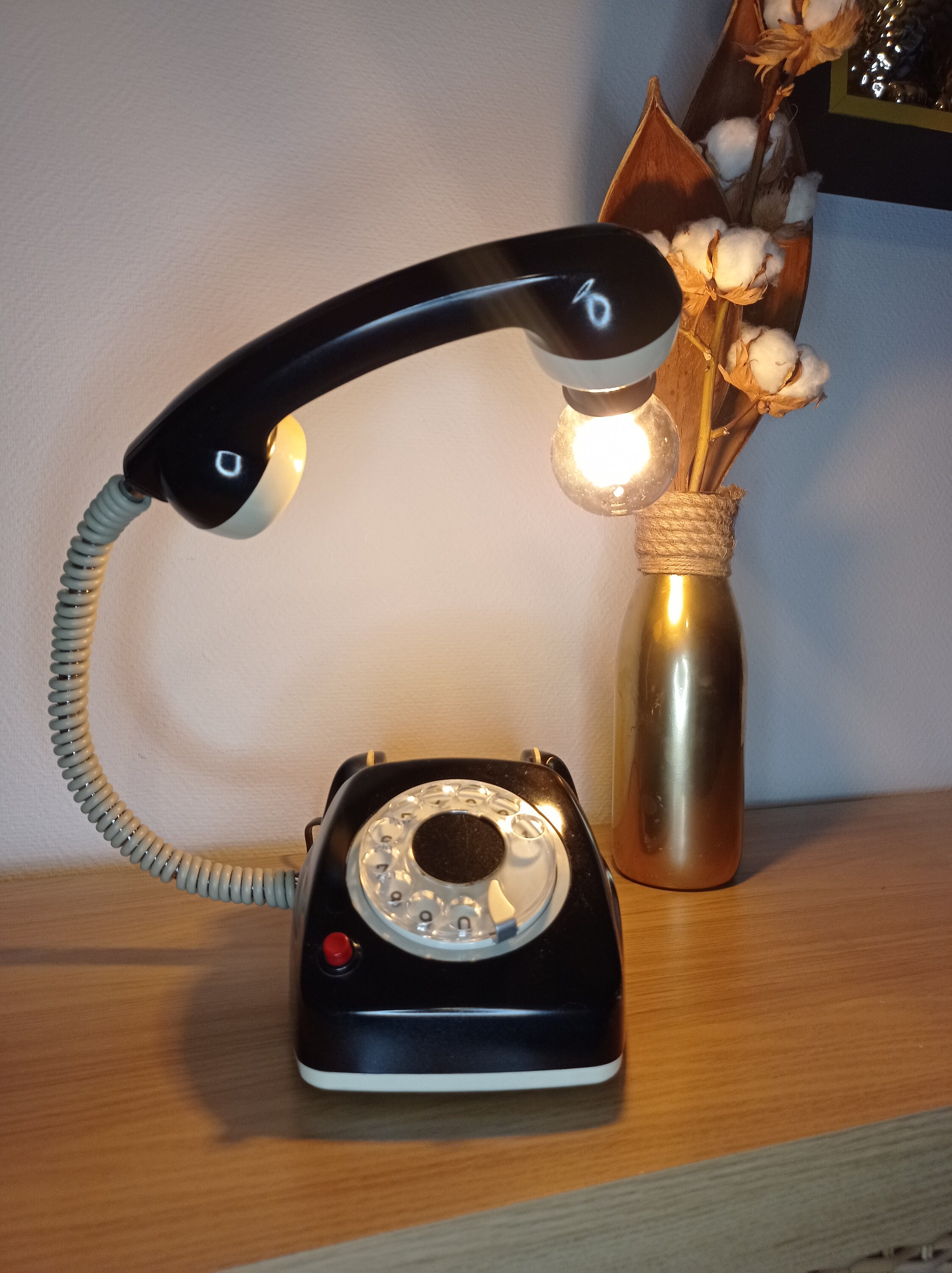 Lampe Téléphone Suisse Autophon Années 70 Noir Métallisé
