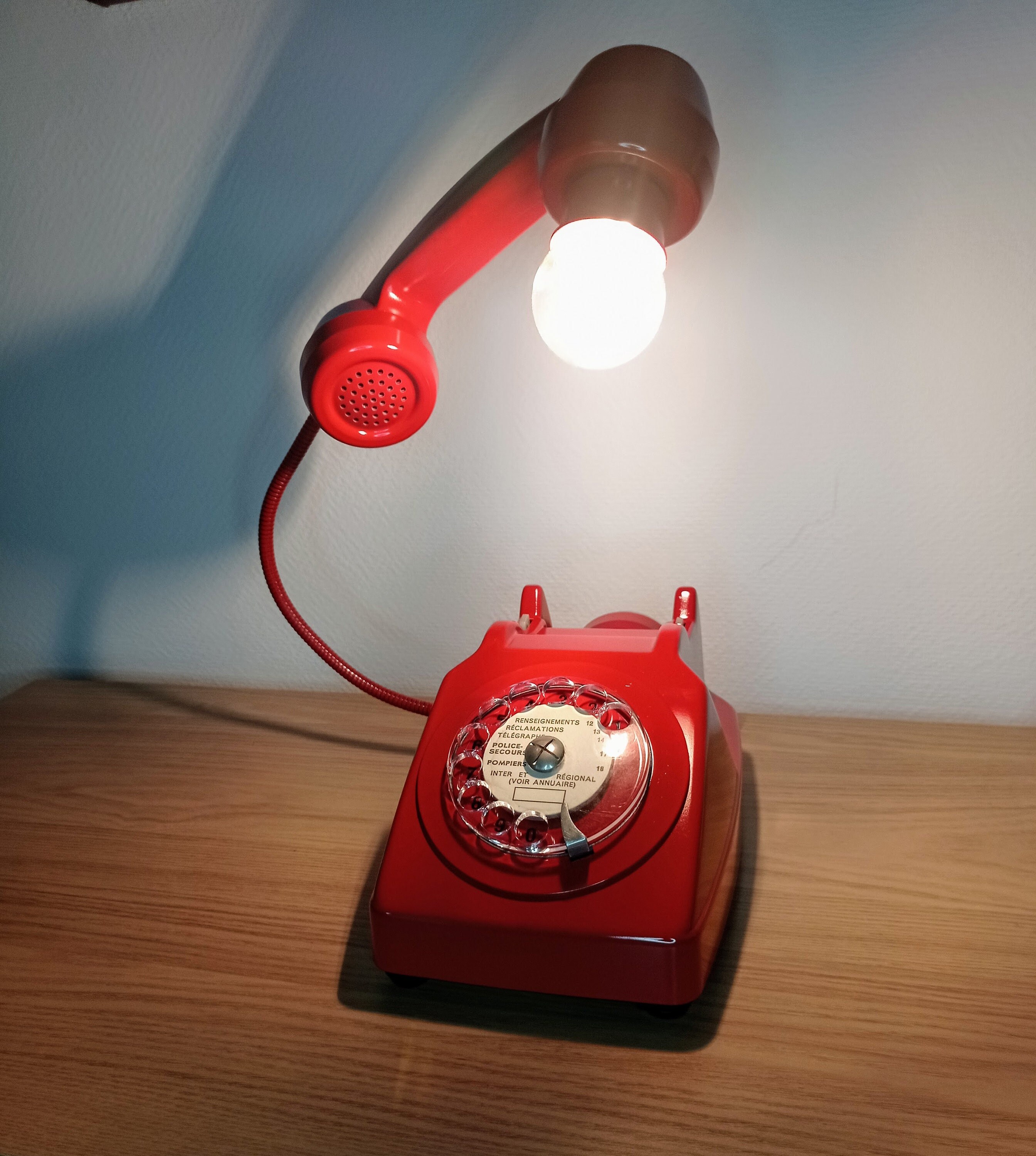 Lampe Téléphone Vintage 1970 Rouge Français