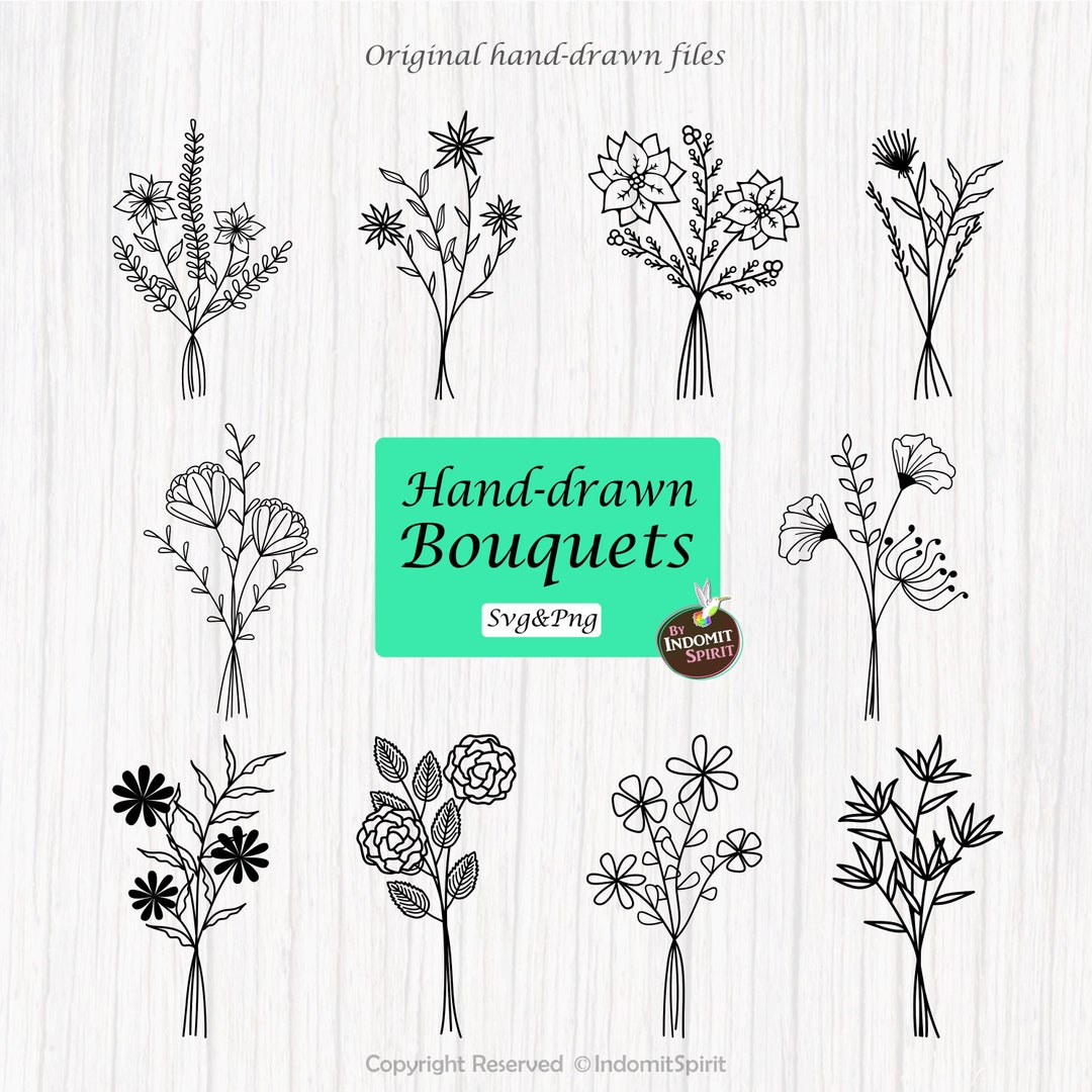Bouquet Svg / Floral Svg Bundle / Flower Png / Hand Drawn Flowers Svg ...