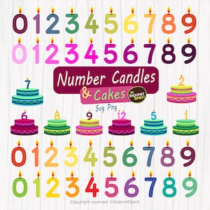 Zahl Kerze svg & Png / Geburtstagskuchen Png svg / Hand gezeichnete Geburtstagskerzen und Kuchen / Sofortiger Download / Einfach herunterzuladen und auszudrucken