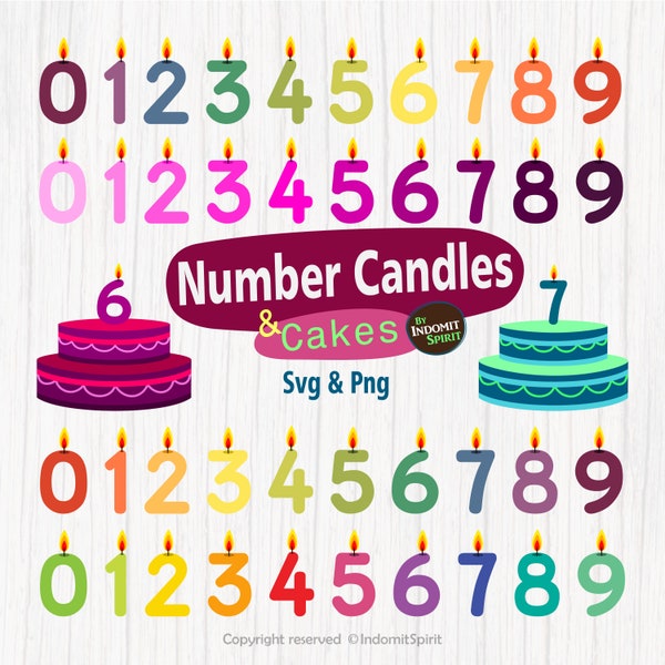 Number Candle Svg Birthday Cake Png/ Hand Drawn Birthday Candles and Cakes / Svg & Png / Instant download / Easy to download and Print