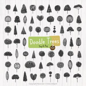 Scarabocchio Albero Svg & Png / Linea Arte Albero Pino / Vettore Ramo / Clipart Alberi / Scarabocchiato Albero Svg / Alberi per Tatuaggio