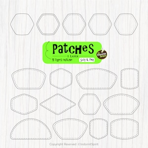 パッチ SVG および PNG / 点線のアウトライン SVG / パッチの角丸 / パッチのレザー PNG / 帽子のパッチ SVG / パッチのカット ファイル / ダッシュ ベクター
