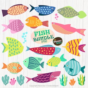 Poisson Png / Poisson pour enfants Png / Poisson dessiné à la main Png / Algues Png / Corail Png / Bulles Png / Océan Png