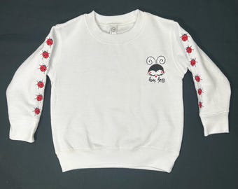 Toddler Girls Cute Love Bug Lady Bug Embroidered Sweatshirt, Valentines Day