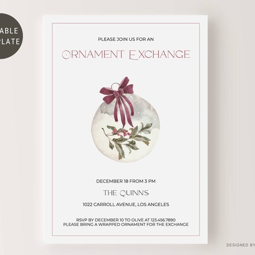 Christmas Ornament Exchange Invitation Printable Holiday Etsy