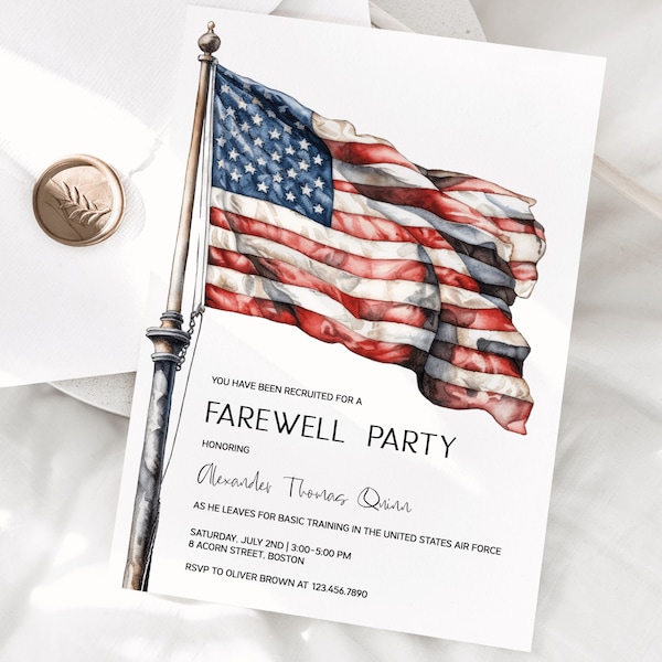 Military Farewell Party Invitation - American Flag Invite - Change of Command - Police Farewell Party Template - Marine Corps Party - @USA