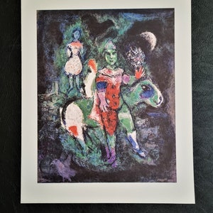Marc Chagall Le départ d&#39;arlequin (1968) Vintage lithograph from the 70s, dimensions 45 x 32 cm.