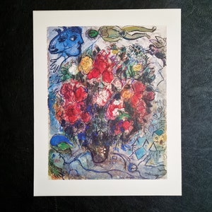 Marc Chagall "Bouquet notturno - 1972" Litografia vintage degli anni 70, dimensioni  45 x 32 cm.
