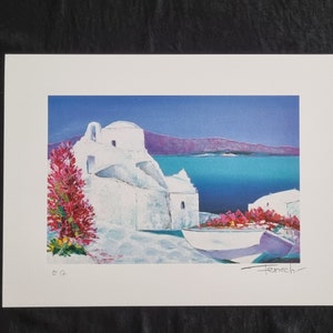 Serge Fenech &quot;Greek Landscape&quot; Lithograph numbered and signed in pencil, dimensions 40 x 30 cm.