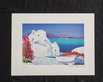 Serge Fenech &quot;Greek Landscape&quot; Lithograph numbered and signed in pencil, dimensions 40 x 30 cm.