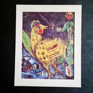 Marc Chagall &quot;The Rooster on a Black Background&quot; (1968) Vintage lithograph from the 70s, size 45 x 32 cm.