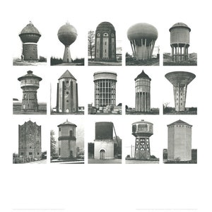 Bernd & Hilla Becher "Torri d'acqua, 1999" Poster vintage. Dimensioni 70 x 70 cm. 27,55" x 27,55"
