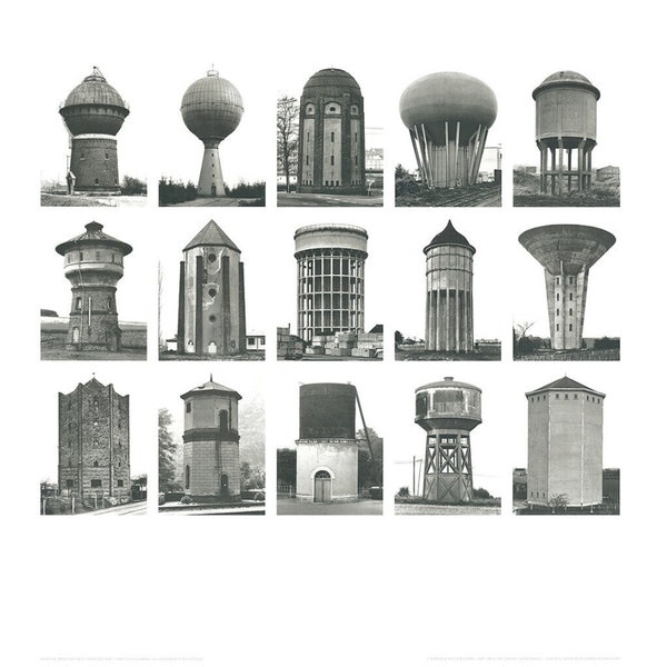 Bernd & Hilla Becher "Water Towers, 1999" Vintage Poster. Dimensions 70 x 70 cm. 27.55" x 27.55"