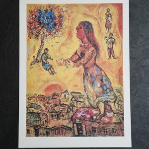 Marc Chagall &quot;Arbre et maisons&quot; (1968) Vintage lithograph from the 70s, dimensions 45 x 32 cm.
