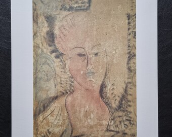 Amedeo Modigliani &quot;Portret van een vrouw (1915)&quot; Vintage litho, gelimiteerde editie uit de jaren 80, afmetingen 51,2 x 36,5 cm.