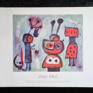 Joan Miró "El pájaro de ojos tranquilos y alas llameantes, 1952" Póster vintage del año 1988, tamaño 70 x 90 cm. 27,5"x35,4"