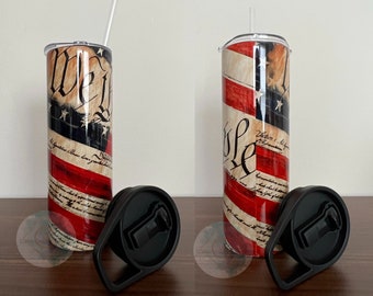 20 oz Skinny Duo Tumbler | American Flag Tumbler | Patriotic Design Tumbler | We The People