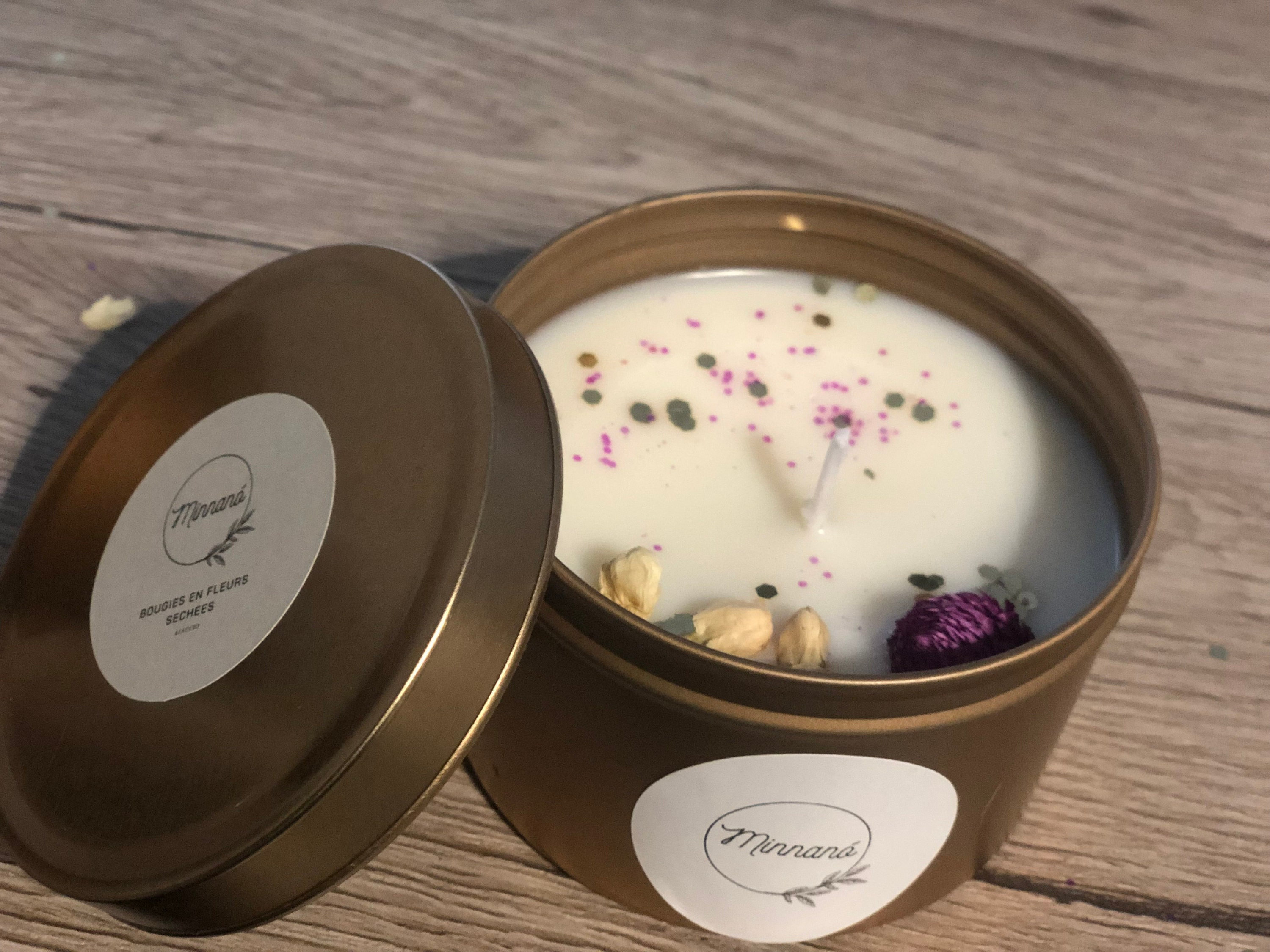 Bougie Corse Artisanale Minnana Parfum Canistrelli - Bougie en Fleurs Séchées