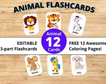Animal Flashcards | 12 Montessori Printable Cards for Preschool and Homeschool (with FREE Coloring Pages for Kids)