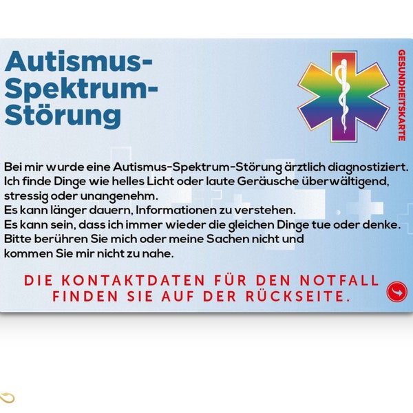 Autismus-Spektrum-Störung Medical Card mit Sicherheits-Abreißband und durchsichtigem, starrem Ausweishalter