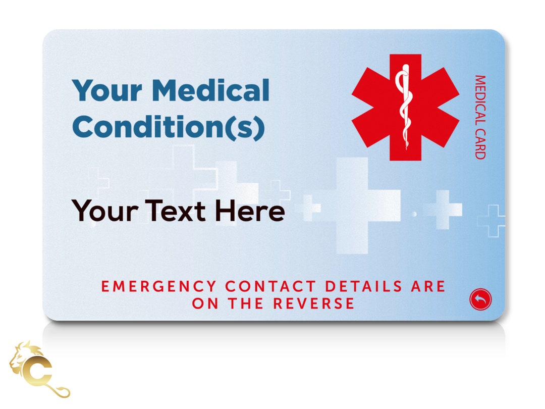 Customisable Medical Awareness Card Personalised Custom Medical Card ...
