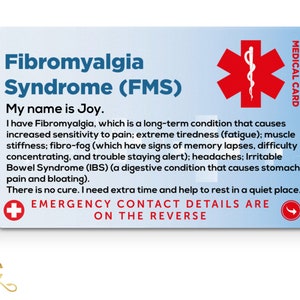 Fibromyalgia Syndrome (FMS) Awareness Medical ID Card with Safety Breakaway Lanyard and Clear Rigid ID Card Holder
