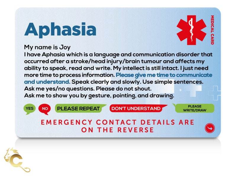 Aphasia Awareness Medical ID Card With Safety Breakaway Etsy