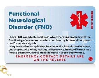 Functional Neurological Disorder (FND) Awareness Medical Alert Card with Safety Breakaway Lanyard, Card Holder, and 3-up Key Tags