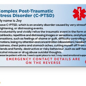 Complex Post-Traumatic Stress Disorder (C-PTSD) Awareness Medical ID Card with Safety Breakaway Lanyard and Clear Rigid ID Card Holder
