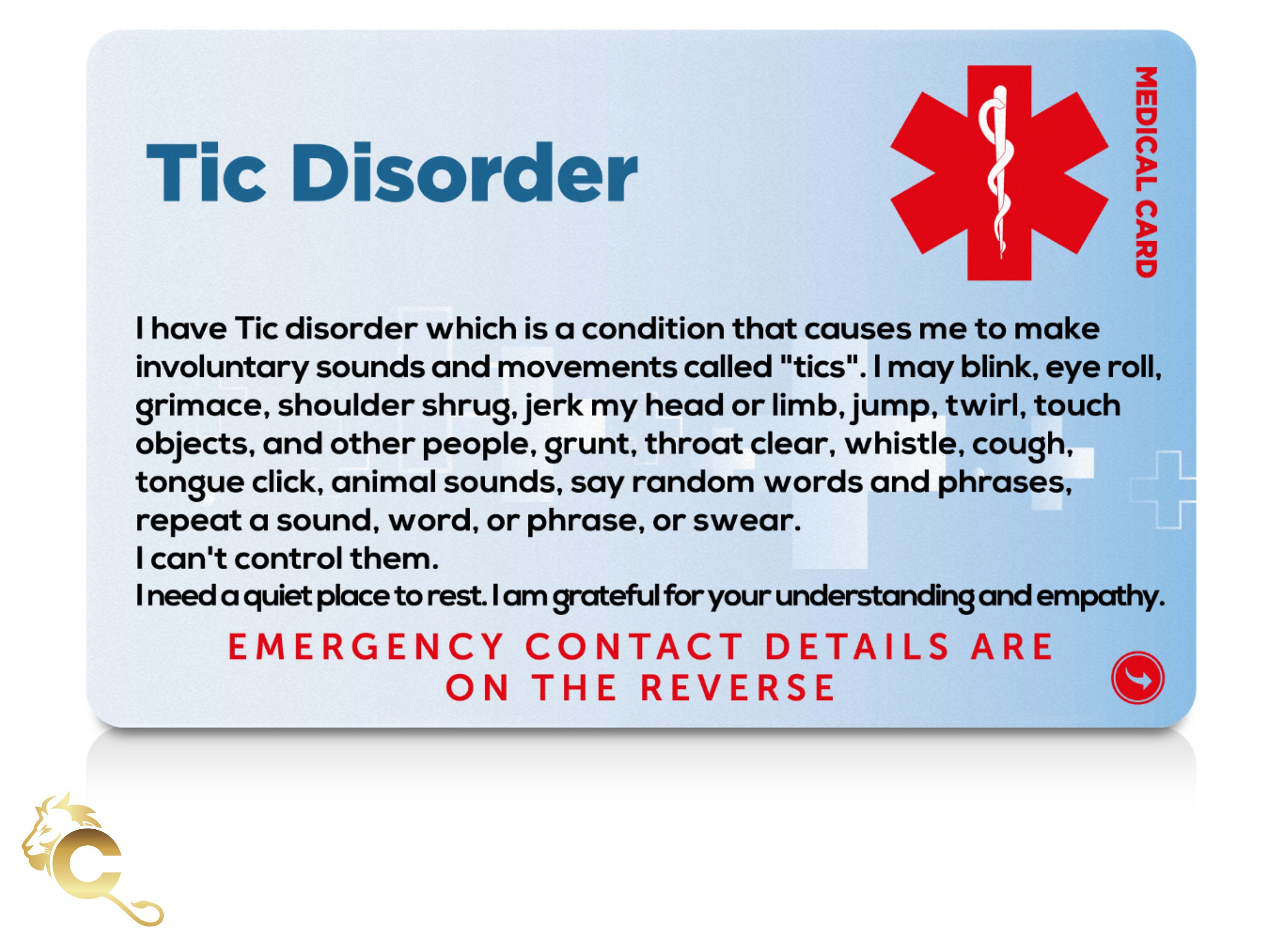 Tic Disorder Id Card