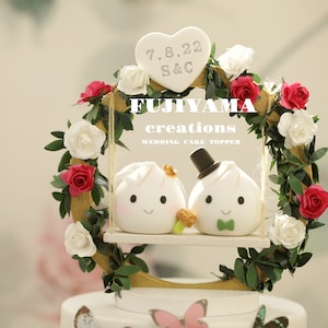 cute bao wedding cake topper,handmade couple cake topper,custom cake topper,birthday cake topper,bride and groom cake topper,anniversary