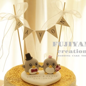 penguin wedding cake topper,handmade penguin couple cake topper,love birds cake topper,birthday cake topper,bride and groom cake topper