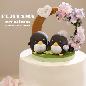 penguin wedding cake topper,handmade penguin couple cake topper,love birds cake topper,birthday cake topper,bride and groom cake topper