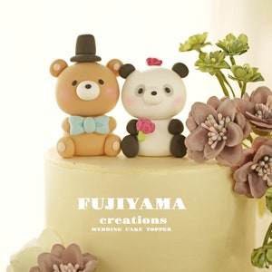 panda and bear wedding cake topper,bride and groom cake topper,handmade couple cake topper,custom wedding cake topper,birthday cake topper
