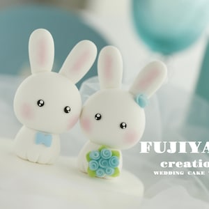 bunny wedding cake topper,rabbit cake topper,handmade couple cake topper,bunnies cake topper,Chiness Zodiace topper,bride and groom topper