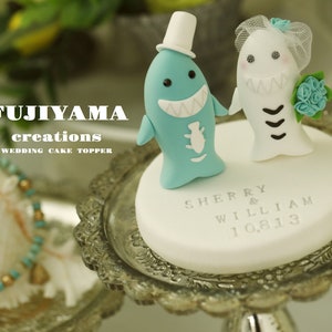 shark lover wedding cake topper,shark couple bride and groom cake topper,handmade shark cake topper,custom cake topper,birthday cake topper