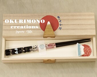 Handmade Japanese Chopsticks,birthday,hand painted wooden box,Personalised Engraved Chopsticks/Party Gifts/Wedding Favours,Wedding Gift C205