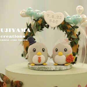 penguin wedding cake topper,handmade penguin couple cake topper,love birds cake topper,birthday cake topper,bride and groom cake topper