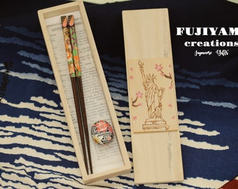 Handmade Japanese Chopsticks,birthday,hand painted wooden box,Personalised Engraved Chopsticks/Party Gifts/Wedding Favours,Wedding Gift,D239