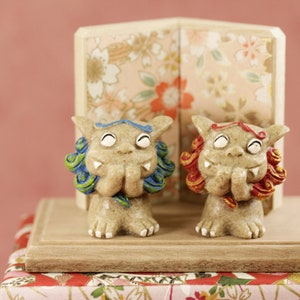 Okinawa Lions wedding cake topper,Japanese wedding cake topper,handmade cake topper,bride and groom cake topper,Japanese art dolls D142