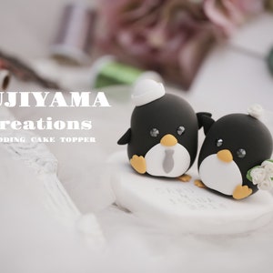 penguin wedding cake topper,handmade penguin couple cake topper,love birds cake topper,birthday cake topper,bride and groom cake topper