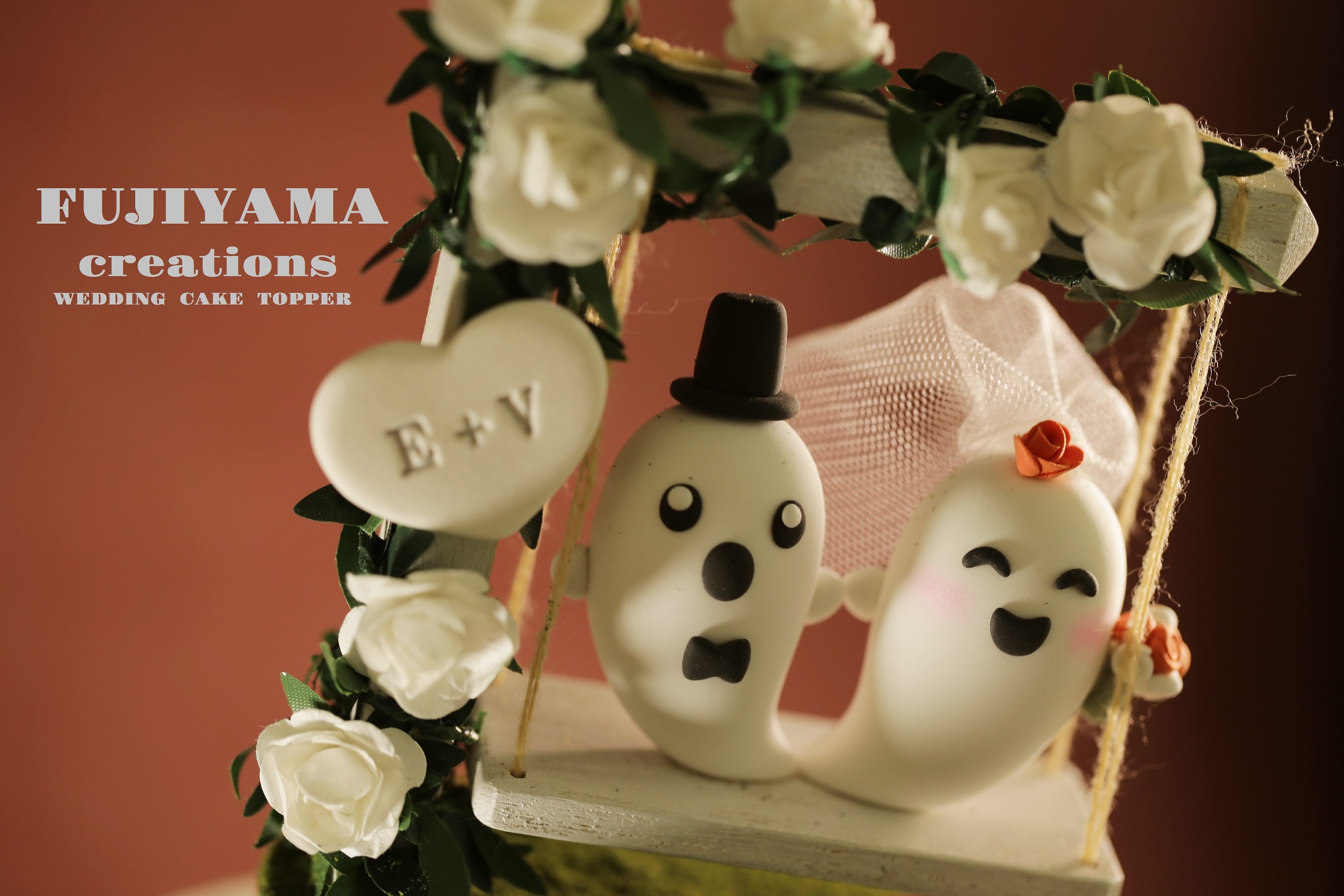 cute ghost wedding cake topper,handmade couple cake topper,custom cake topper,birthday cake topper,bride and groom cake topper,anniversary