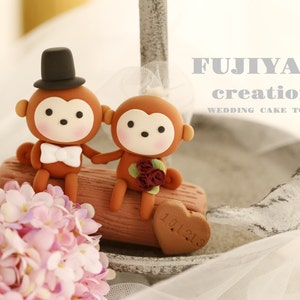 monkey couple wedding cake topper,handmade cake topper,Chiness Zodiace cake topper,custom cake topper,bride and groom cake topper