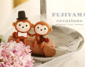 Adorno para tarta de bodas de pareja de monos, adorno para tarta hecho a mano, adorno para tarta del zodíaco chino, adorno para tarta personalizado, adorno para tarta de novios