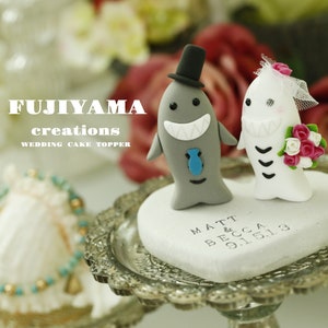 shark lover wedding cake topper,shark couple bride and groom cake topper,handmade shark cake topper,custom cake topper,birthday cake topper