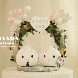 cute bao wedding cake topper,handmade couple cake topper,custom cake topper,birthday cake topper,bride and groom cake topper,anniversary